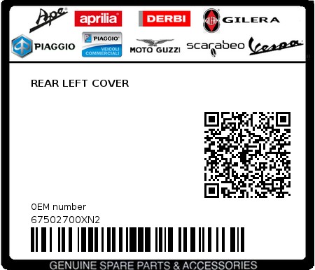 Product image: Piaggio - 67502700XN2 - REAR LEFT COVER  0