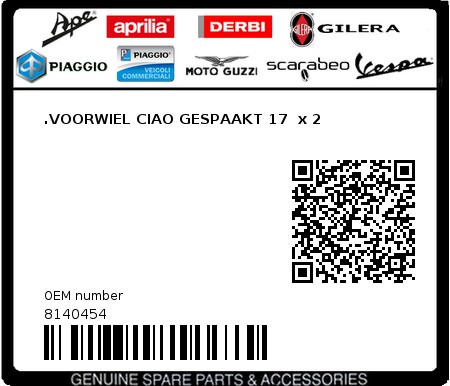 Product image: Piaggio - 8140454 - .VOORWIEL CIAO GESPAAKT 17  x 2  0