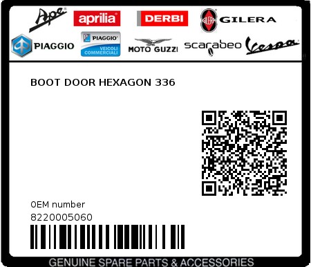 Product image: Piaggio - 8220005060 - BOOT DOOR HEXAGON 336  0