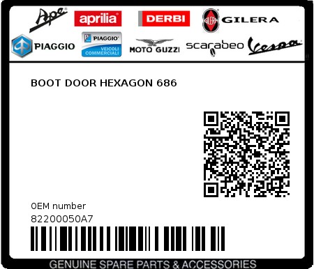 Product image: Piaggio - 82200050A7 - BOOT DOOR HEXAGON 686  0