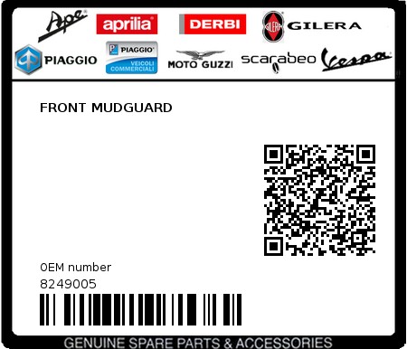 Product image: Piaggio - 8249005 - FRONT MUDGUARD  0