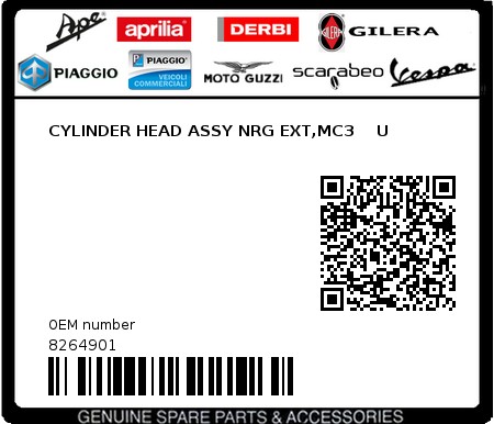 Product image: Piaggio - 8264901 - CYLINDER HEAD ASSY NRG EXT,MC3    U  0