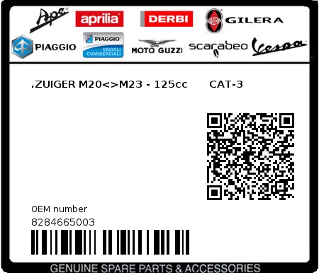 Product image: Piaggio - 8284665003 - .ZUIGER M20<>M23 - 125cc      CAT-3  0