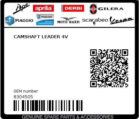 Product image: Piaggio - 8304505 - CAMSHAFT LEADER 4V  0