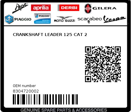 Product image: Piaggio - 8304720002 - CRANKSHAFT LEADER 125 CAT 2  0