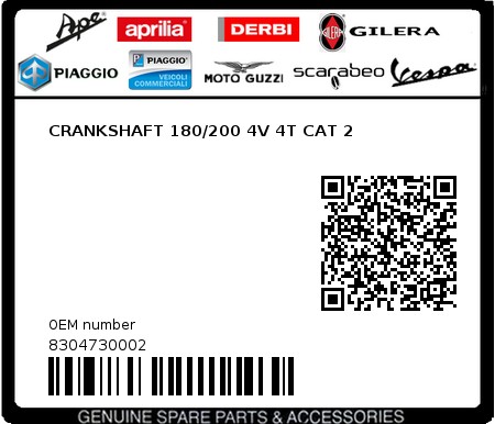 Product image: Piaggio - 8304730002 - CRANKSHAFT 180/200 4V 4T CAT 2  0