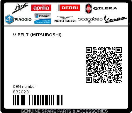 Product image: Piaggio - 832023 - V BELT (MITSUBOSHI)  0