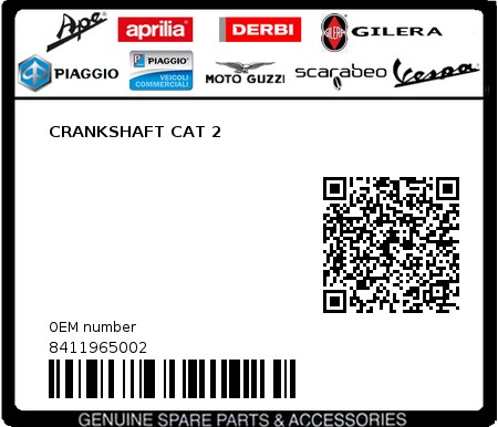 Product image: Piaggio - 8411965002 - CRANKSHAFT CAT 2  0