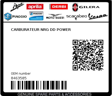 Product image: Piaggio - 8463585 - CARBURATEUR NRG DD POWER  0
