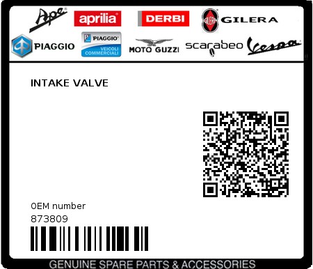 Product image: Piaggio - 873809 - INTAKE VALVE  0