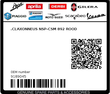 Product image: Piaggio - 9189045 - .CLAXONNEUS NSP-CSM 892 ROOD  0