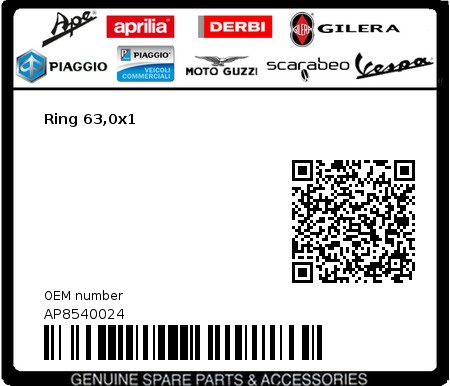 Product image: Piaggio - AP8540024 - Ring 63,0x1  0