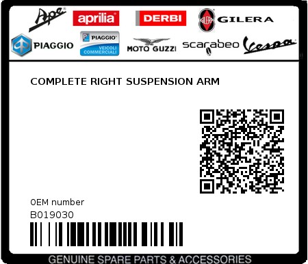 Product image: Piaggio - B019030 - COMPLETE RIGHT SUSPENSION ARM  0