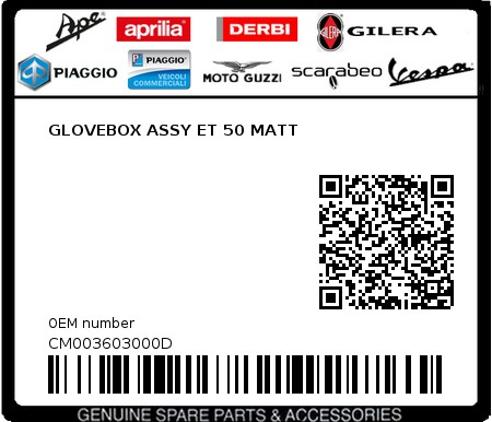 Product image: Piaggio - CM003603000D - GLOVEBOX ASSY ET 50 MATT  0