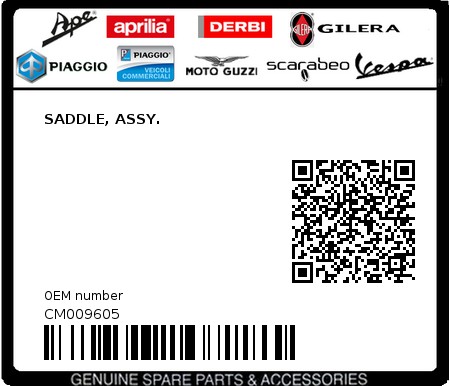 Product image: Piaggio - CM009605 - SADDLE, ASSY.  0