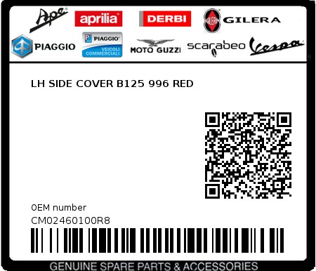 Product image: Piaggio - CM02460100R8 - LH SIDE COVER B125 996 RED  0