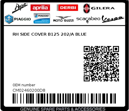 Product image: Piaggio - CM02460200D8 - RH SIDE COVER B125 202/A BLUE  0