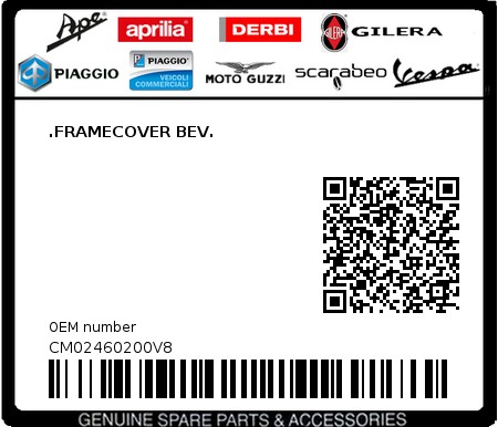 Product image: Piaggio - CM02460200V8 - .FRAMECOVER BEV.  0