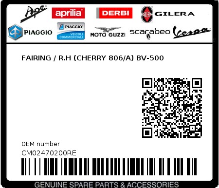 Product image: Piaggio - CM02470200RE - FAIRING / R.H (CHERRY 806/A) BV-500  0