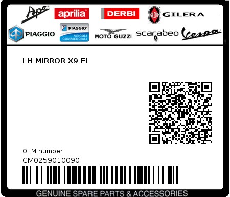 Product image: Piaggio - CM0259010090 - LH MIRROR X9 FL  0