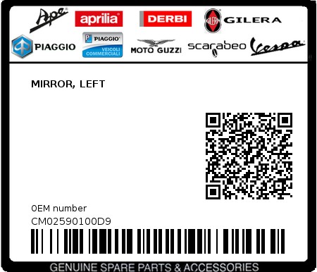 Product image: Piaggio - CM02590100D9 - MIRROR, LEFT  0