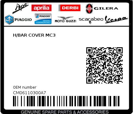 Product image: Piaggio - CM06110300A7 - H/BAR COVER MC3  0