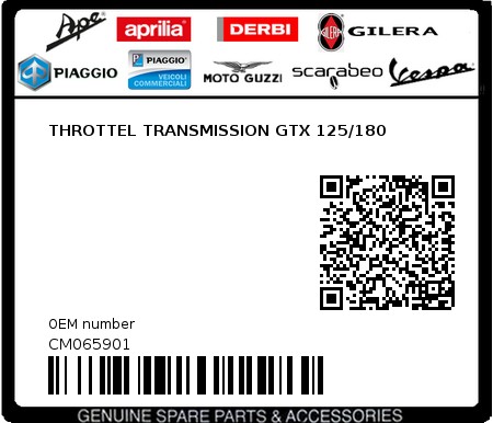 Product image: Piaggio - CM065901 - THROTTEL TRANSMISSION GTX 125/180  0