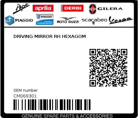 Product image: Piaggio - CM069301 - DRIVING MIRROR RH HEXAGOM  0