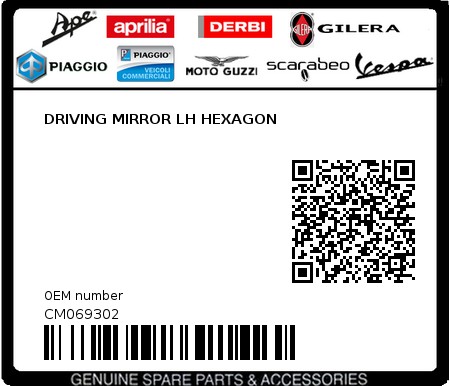 Product image: Piaggio - CM069302 - DRIVING MIRROR LH HEXAGON  0