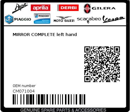 Product image: Piaggio - CM071004 - MIRROR COMPLETE left hand  0