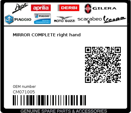 Product image: Piaggio - CM071005 - MIRROR COMPLETE right hand  0