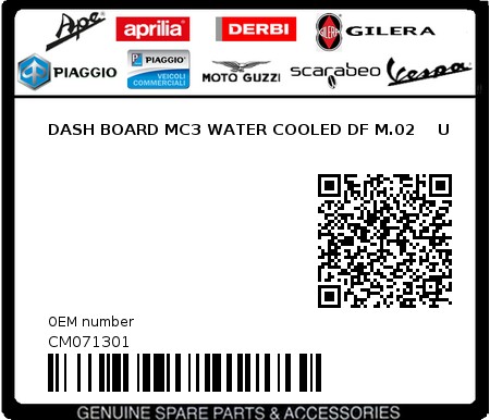 Product image: Piaggio - CM071301 - DASH BOARD MC3 WATER COOLED DF M.02    U  0