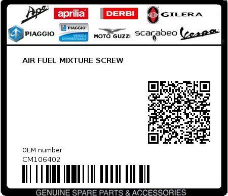 Product image: Piaggio - CM106402 - AIR FUEL MIXTURE SCREW  0