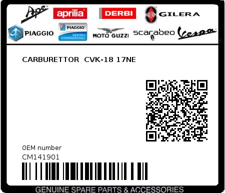 Product image: Piaggio - CM141901 - CARBURETTOR  CVK-18 17NE  0