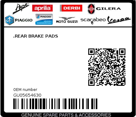 Product image: Piaggio - GU05654630 - .REAR BRAKE PADS  0