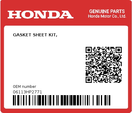Product image: Honda - 06113HP2771 - GASKET SHEET KIT,  0