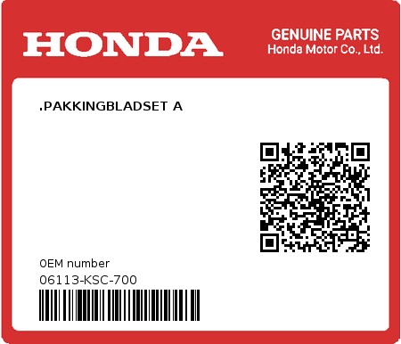 Product image: Honda - 06113-KSC-700 - .PAKKINGBLADSET A  0