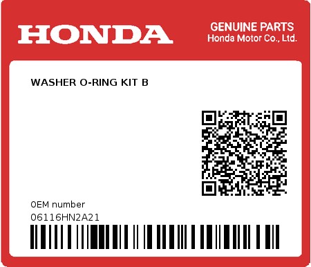 Product image: Honda - 06116HN2A21 - WASHER O-RING KIT B  0