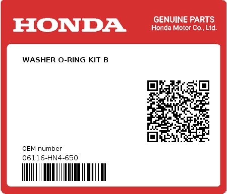 Product image: Honda - 06116-HN4-650 - WASHER O-RING KIT B  0