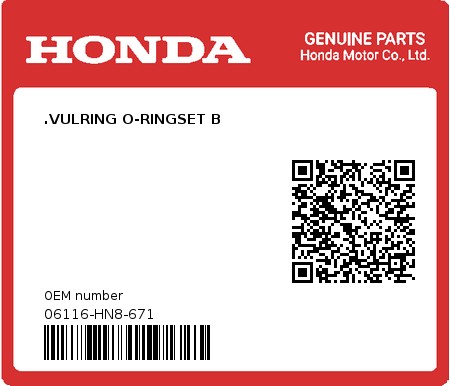 Product image: Honda - 06116-HN8-671 - .VULRING O-RINGSET B  0