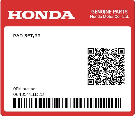 Product image: Honda - 06435MELD23 - PAD SET,RR  0