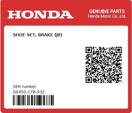 Product image: Honda - 06450-178-932 - SHOE SET, BRAKE (JB)  0