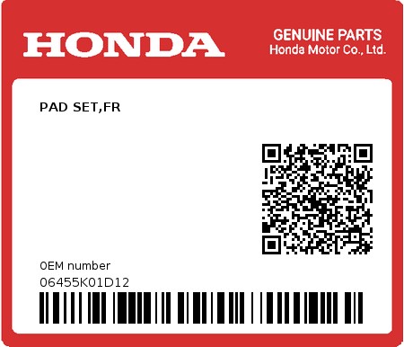 Product image: Honda - 06455K01D12 - PAD SET,FR  0