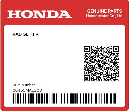 Product image: Honda - 06455MALG03 - PAD SET,FR  0