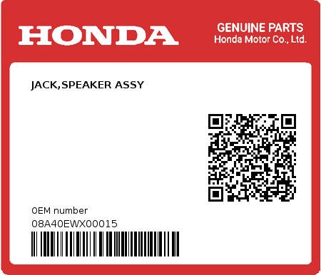 Product image: Honda - 08A40EWX00015 - JACK,SPEAKER ASSY  0