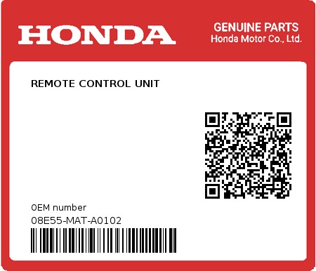 Product image: Honda - 08E55-MAT-A0102 - REMOTE CONTROL UNIT  0