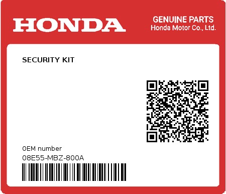 Product image: Honda - 08E55-MBZ-800A - SECURITY KIT  0
