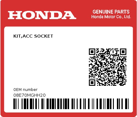 Product image: Honda - 08E70MGHH20 - KIT,ACC SOCKET  0