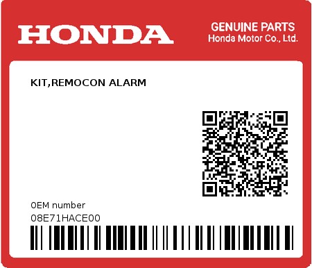 Product image: Honda - 08E71HACE00 - KIT,REMOCON ALARM  0