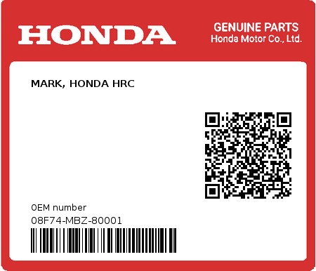 Product image: Honda - 08F74-MBZ-80001 - MARK, HONDA HRC  0